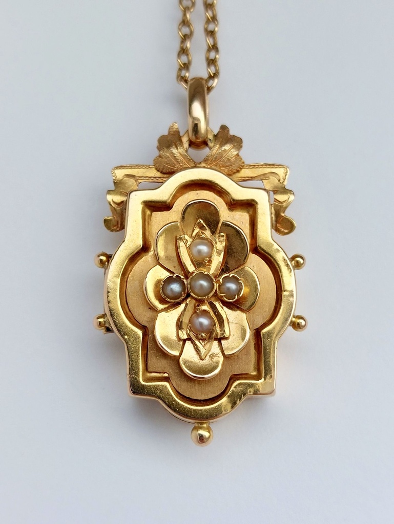 Belle Epoque 18k Gold French Locket with Seed Pearls