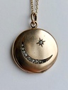 Moon Crescent and Star Antique Locket with Rhinestones