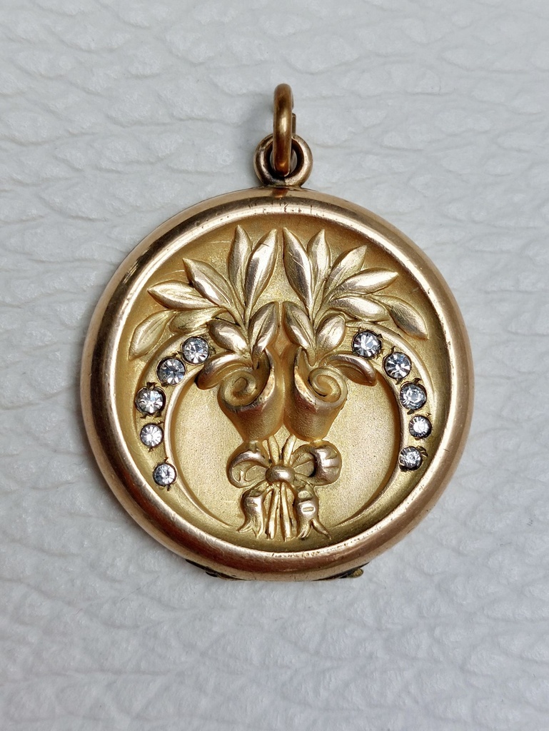 Art Nouveau Unique Gold Filled Locket with Rhinestones