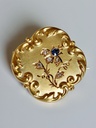Belle Epoque 18k Gold French Brooch with Diamonds and Sapphire