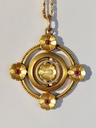Art Nouveau French Pendant with Ruby Pastes and Seed Pearl