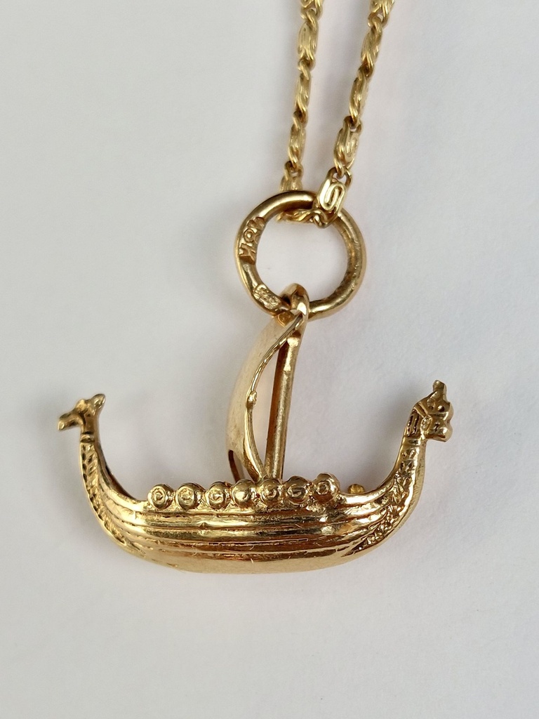 Vintage 18k Gold Drakkar Charm - Viking boat Charm