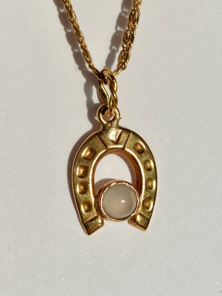 Vintage 18k Gold Horseshoe Charm with a Moonstone cabochon
