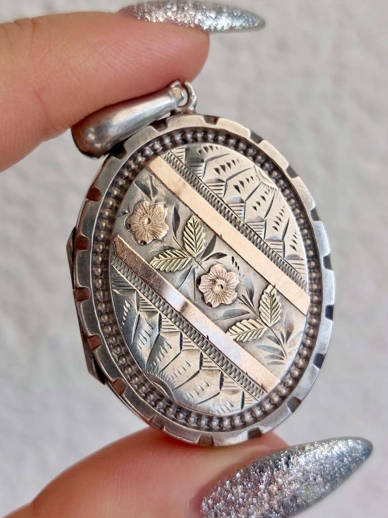 Victorian 1884 Silver, Rose, Green Gold Birmingham Locket
