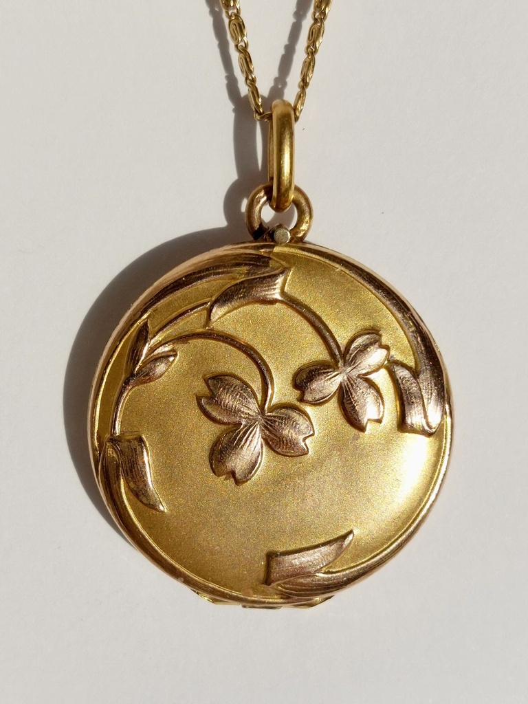 Art Nouveau French Gold Plated Locket with Flowers in Repoussé
