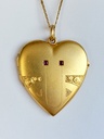 Large Art Nouveau Matte Heart Locket with Ruby Pastes