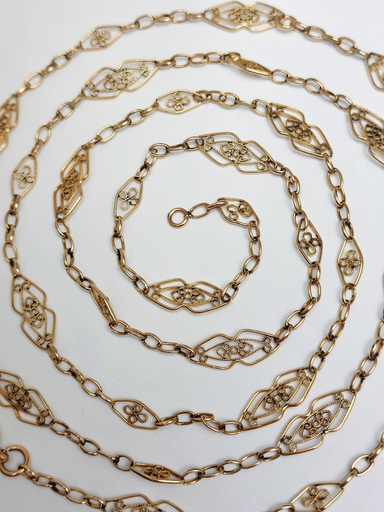 Long Art Nouveau French Gold Plated Chain with lozenge links