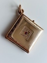 Art Nouveau Rose Gold Diamond-Shaped Locket with a Ruby Paste