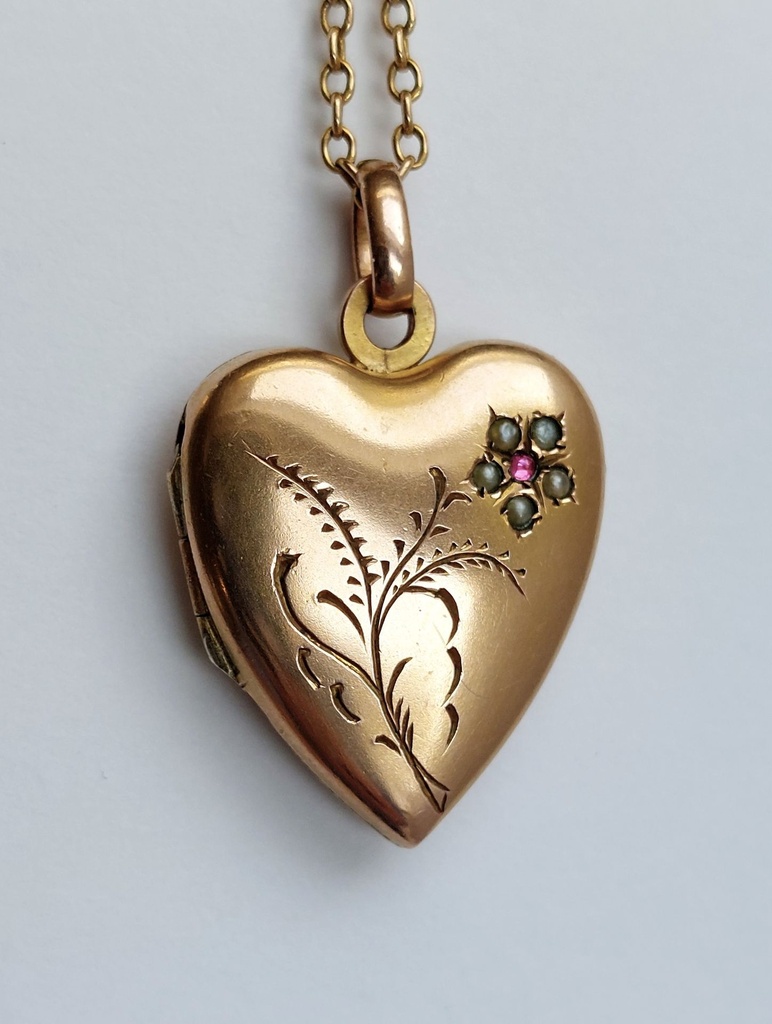 Art Nouveau French Rose Gold Locket with a flower and seed pearls - Brand ORIA
