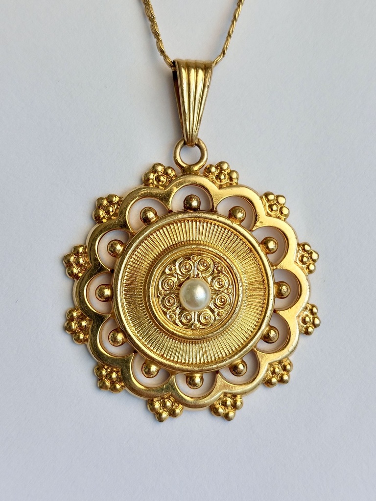Antique French 18k Gold Plated Pendant with a Pearl