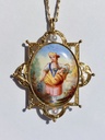 Belle Epoque 18k Gold Limoges Porcelain Brooch-Pendant with natural pearls