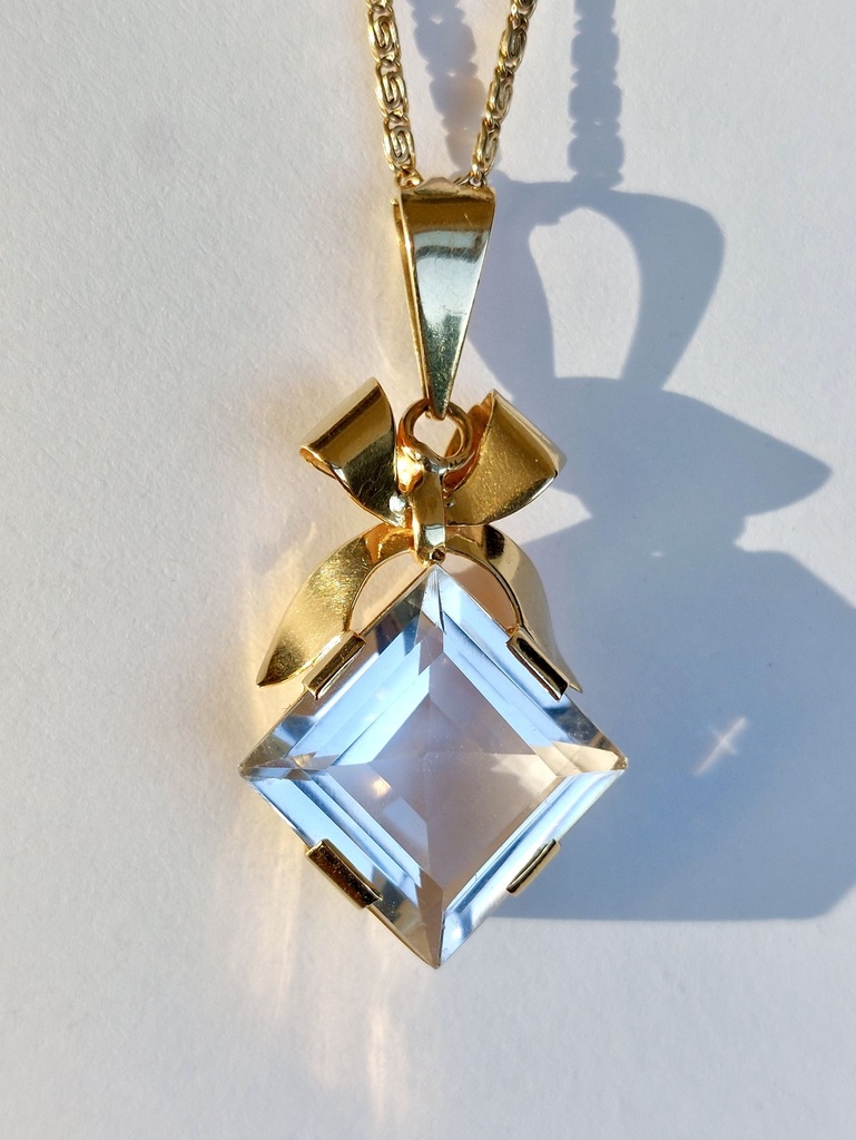 Mid-century 18k Gold Swedish pendant with a faceted Rock Crystal