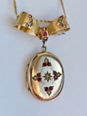 Victorian Rose Gold Italian Locket with bow, seed pearls and ruby pastes