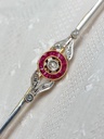 Art Deco 18k Gold Tie Pin with rubies and diamonds