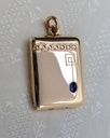 Antique Rectangular Gold Plated Locket with a blue cabochon