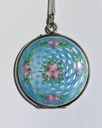 Art Deco blue guilloché enamel large locket with hand-painted roses