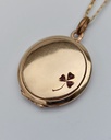 Art Nouveau Rose Gold Locket with Ruby Paste Clover and Monogram