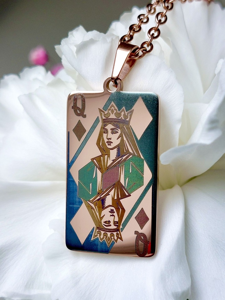 Number 3 - Queen of Diamonds Rose Gold Pendant