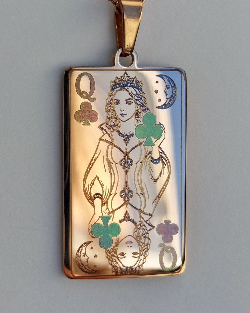 Number 6 - Queen of Clubs Engraved Rose Gold Pendant