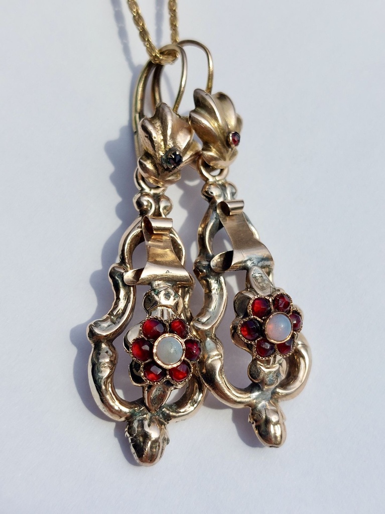 Antique Biedermeier Day & Night Austrian dormeuses with opal and garnet