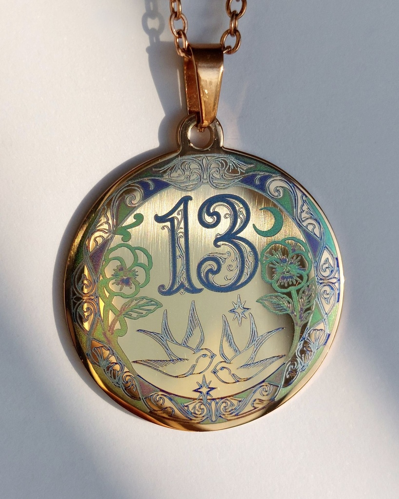 Number 15 - 13 Lucky Pendant with Swallow Birds and Pansy Flowers