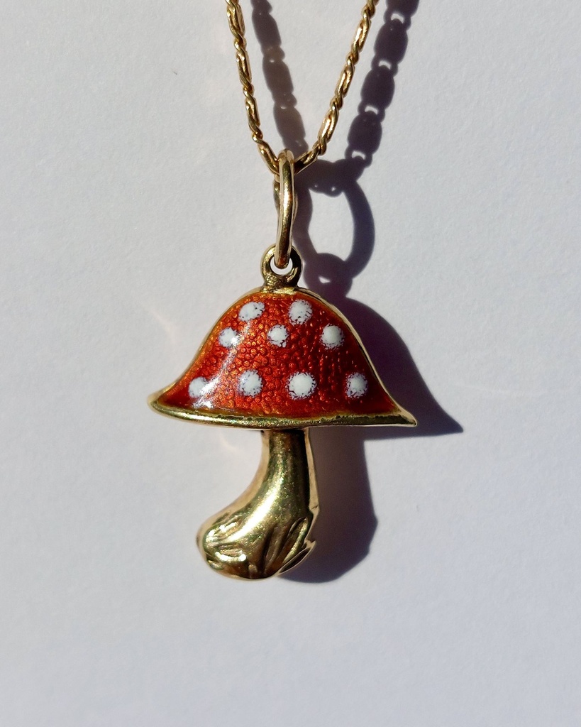 Antique 14k gold mushroom charm with enamel
