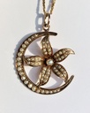 Victorian 10k Gold Celestial Flower and Moon Pendant with Seed Pearls