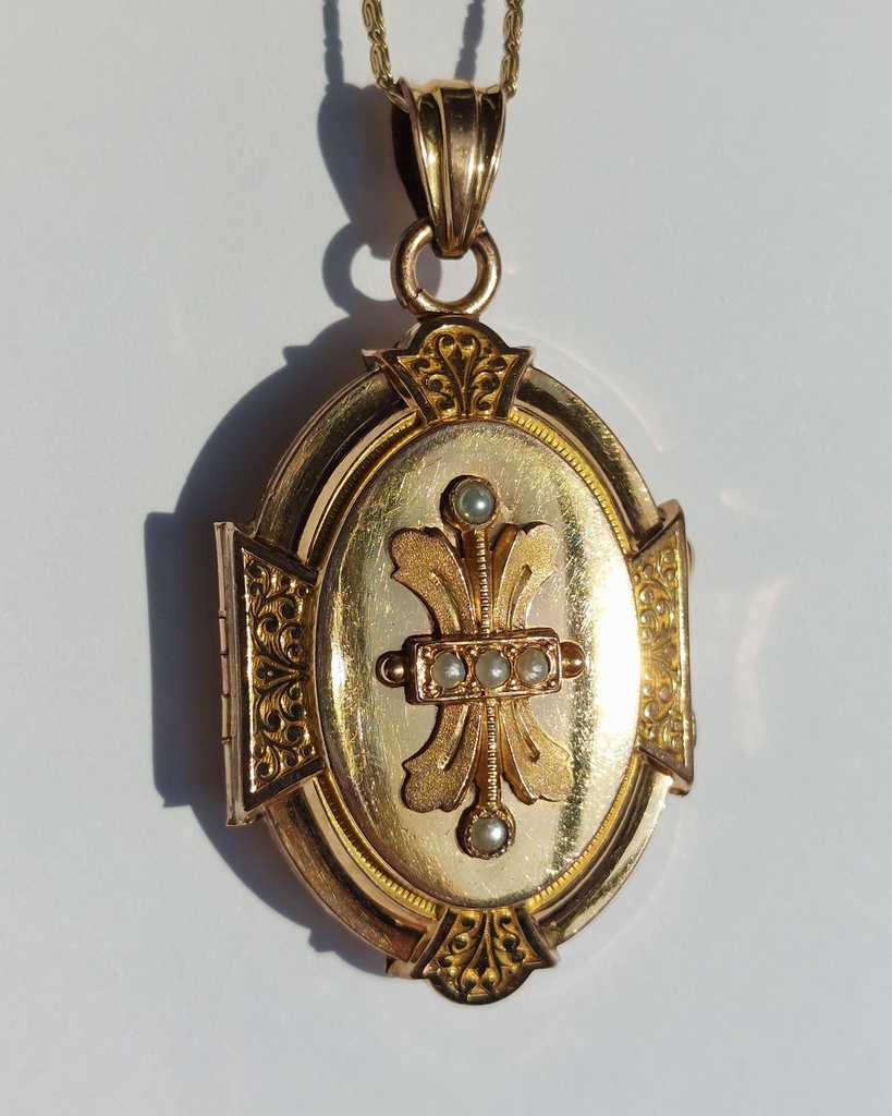 Napoleon III French Gold Locket with Seed Pearls