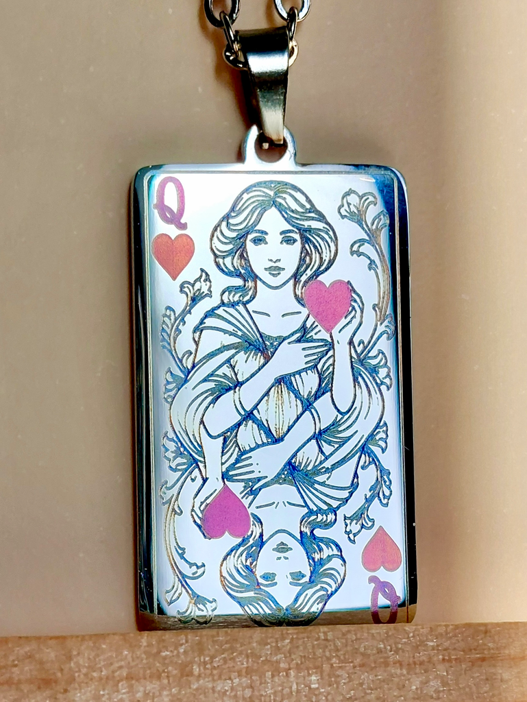 Dame de Coeur - pendentif carte à jouer