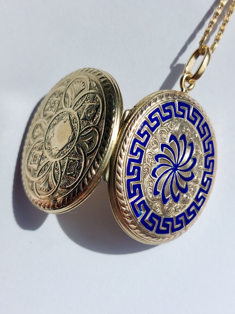 Antique blue enamel 8k gold locket