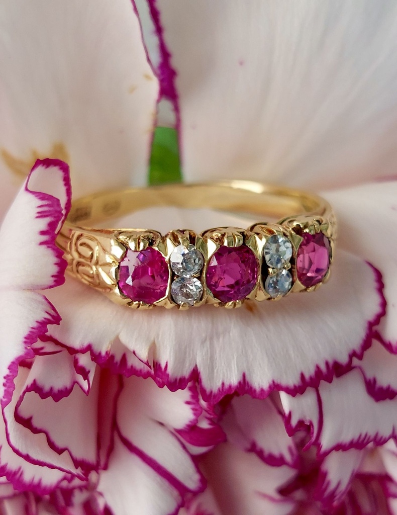 Antique 18k Gold Band with Diamonds and Rubies
