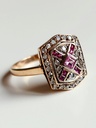Art Deco Pave Diamonds Ring with a central Natural Pink Sapphire and Rubies