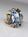 Vintage 14k Gold Ring with an Icy Blue Stone and Rose Cut Diamonds