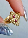 Victorian 18k Gold Navette Ring with Seed pearls, Rubies and Diamond