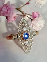 Belle Epoque 18k Gold Navette Ring with Rose Cut Diamonds and Sapphire